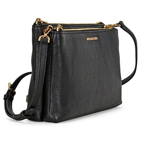 michael kors adele double gusset crossbody black|Michael Kors MK Adele Leather Crossbody Shoulder Bag Black .